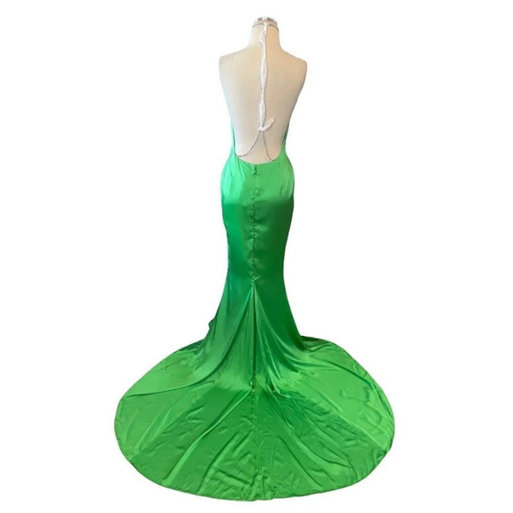 Retrofete Satin Crystal Margot Gown in Green XSmall New. Long Maxi Dress - Picture 9 of 17